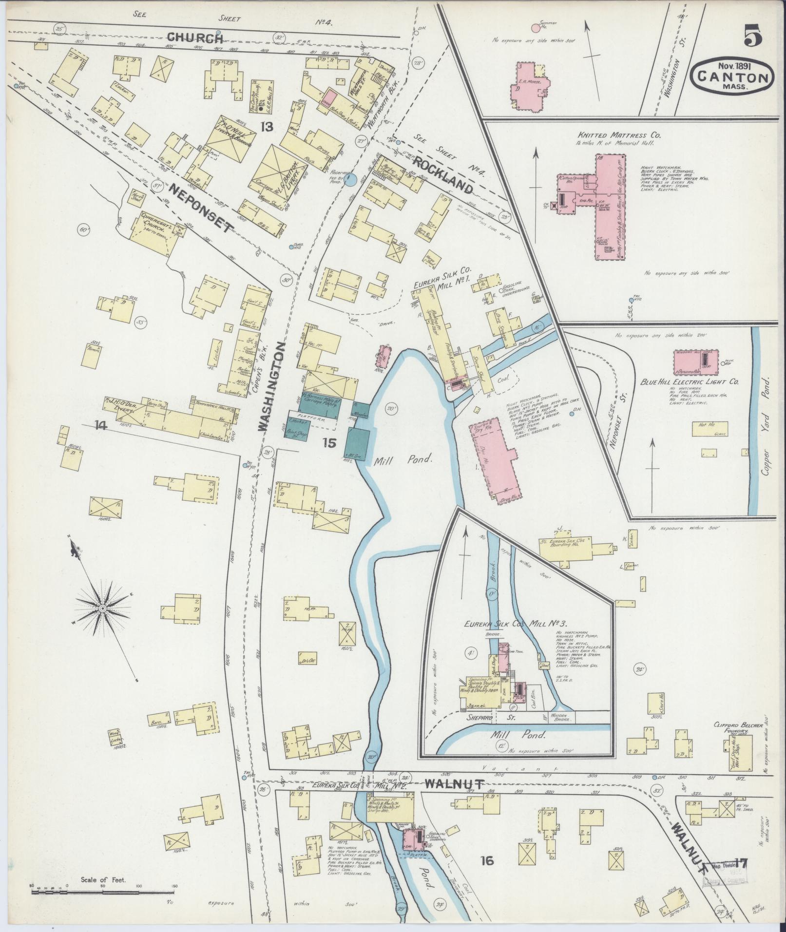 Sanborn Fire Insurance Map from Canton, Norfolk County, Massachusetts (1891), Sheet #0005 - Historic Sanborn Fire Insurance Map Print, vintage old map wall art, antique decor, genealogy gift, Massachusetts Massachusetts map