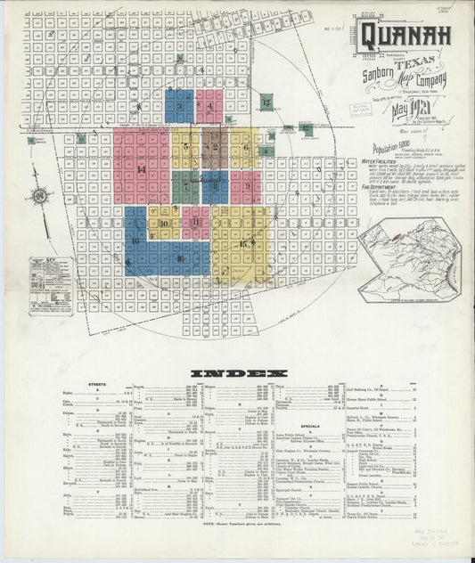 Sanborn Fire Insurance Map from Quanah, Hardeman County, Texas (1921), Sheet #0001 - Historic Sanborn Fire Insurance Map Print, vintage old map wall art, antique decor, genealogy gift, Texas Texas map