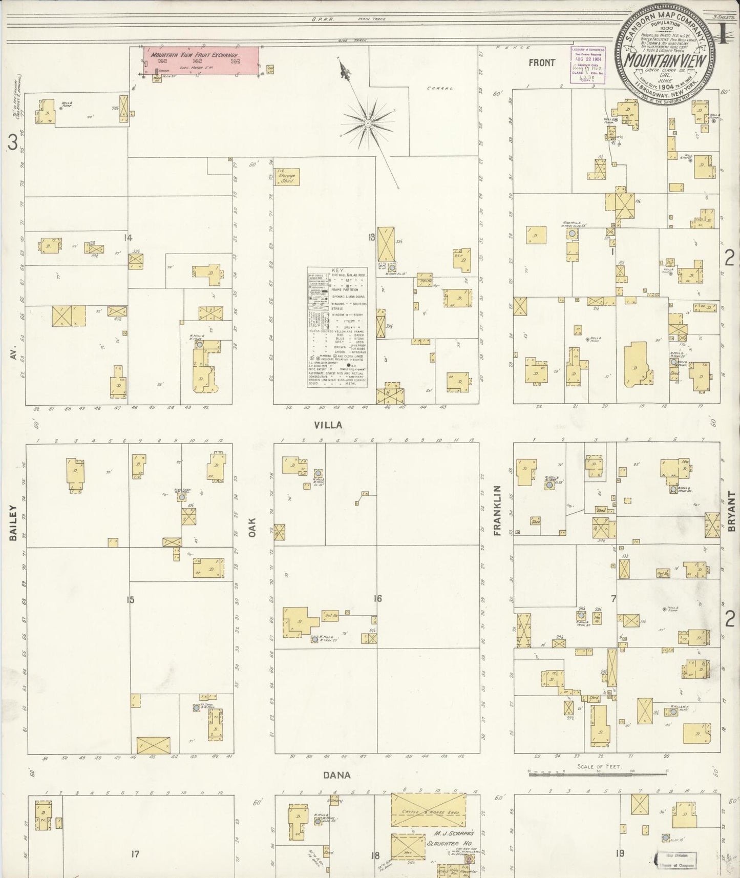 Sanborn Fire Insurance Map from Mountain View, Santa Clara County, California (1904), Sheet #0001 - Complete Map Set gallery image, historic Sanborn map, vintage wall art, California California