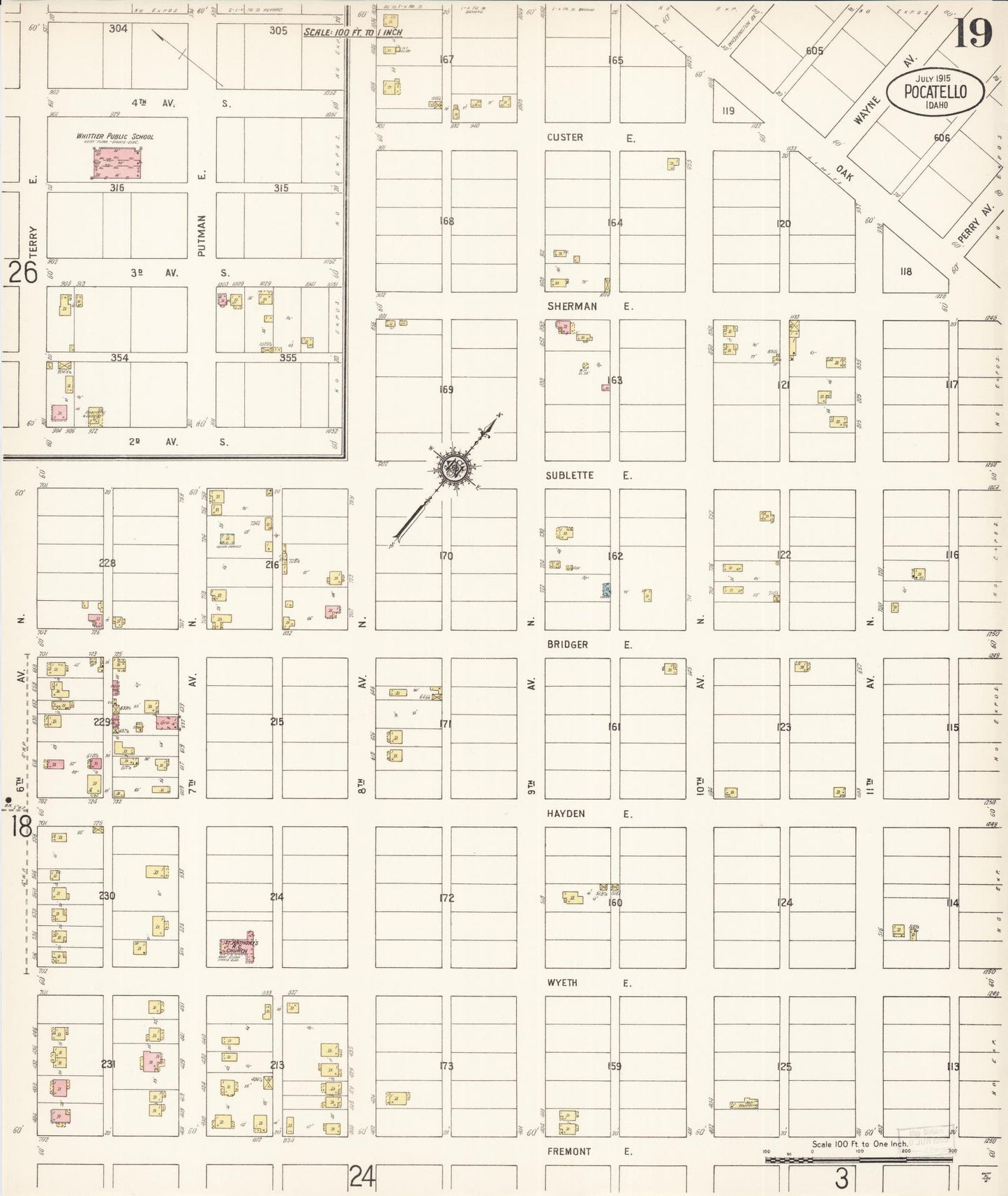 Sanborn Fire Insurance Map from Pocatello, Bannock County, Idaho (1915), Sheet #0019 - Complete Map Set gallery image, historic Sanborn map, vintage wall art, Idaho Idaho