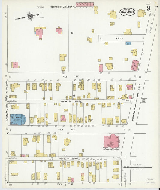 Sanborn Fire Insurance Map from Oakmont, Allegheny County, Pennsylvania (1921), Sheet #0009 - Historic Sanborn Fire Insurance Map Print, vintage old map wall art, antique decor, genealogy gift, Pennsylvania Pennsylvania map