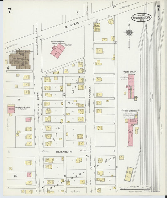 Sanborn Fire Insurance Map from Newcomerstown, Tuscarawas County, Ohio (1924), Sheet #0007 - Historic Sanborn Fire Insurance Map Print, vintage old map wall art, antique decor, genealogy gift, Ohio Ohio map