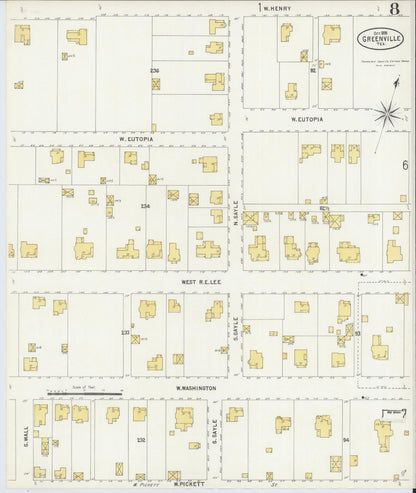 Sanborn Fire Insurance Map from Greenville, Hunt County, Texas (1898), Sheet #0008 - Complete Map Set gallery image, historic Sanborn map, vintage wall art, Texas Texas