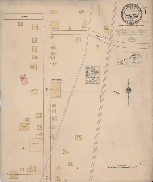 Sanborn Fire Insurance Map from Walton, Boone County, Kentucky (1921), Sheet #0001 - Historic Sanborn Fire Insurance Map Print, vintage old map wall art, antique decor, genealogy gift, Kentucky Kentucky map