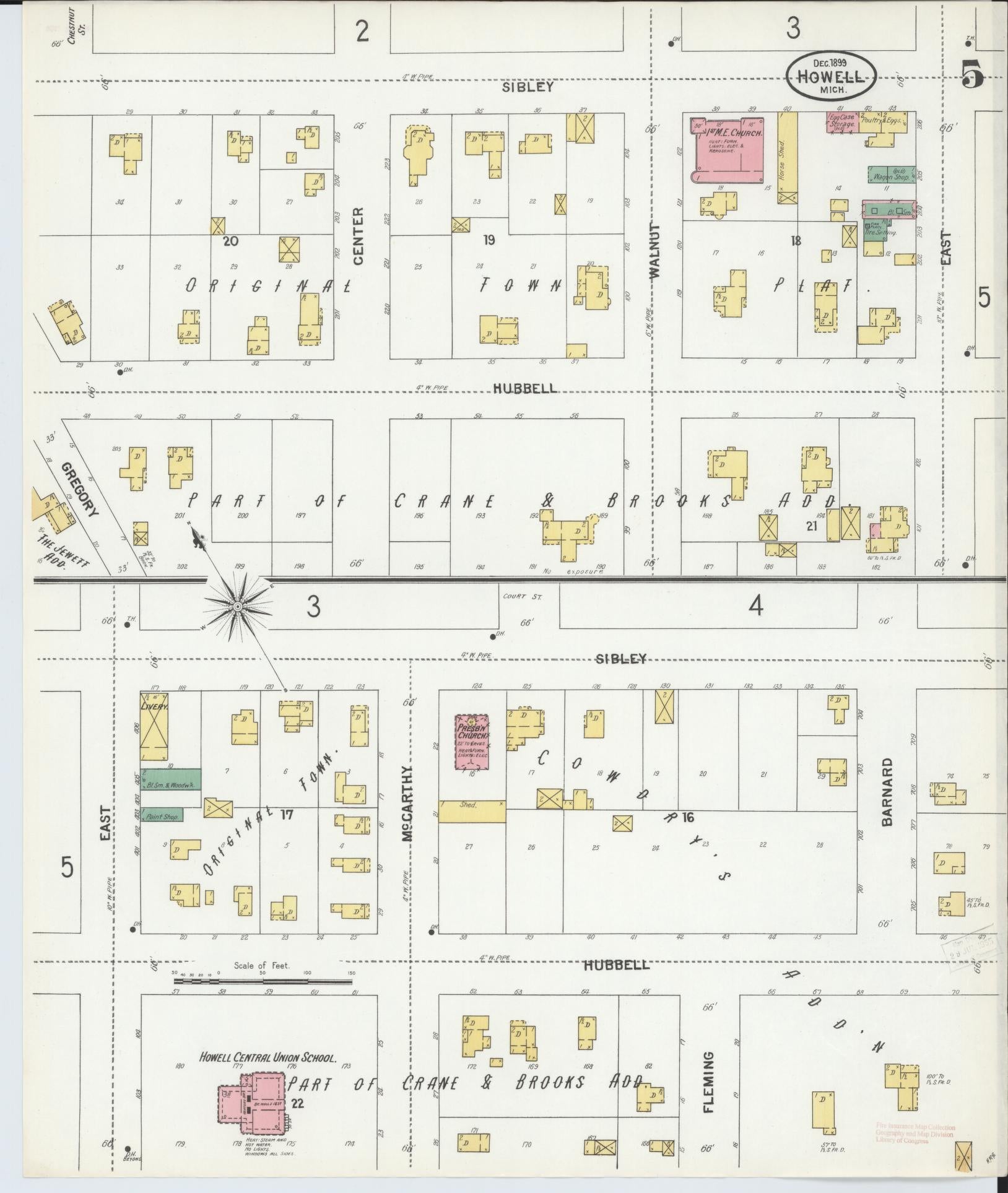 Sanborn Fire Insurance Map from Howell, Livingston County, Michigan (1899), Sheet #0005 - Complete Map Set gallery image, historic Sanborn map, vintage wall art, Michigan Michigan