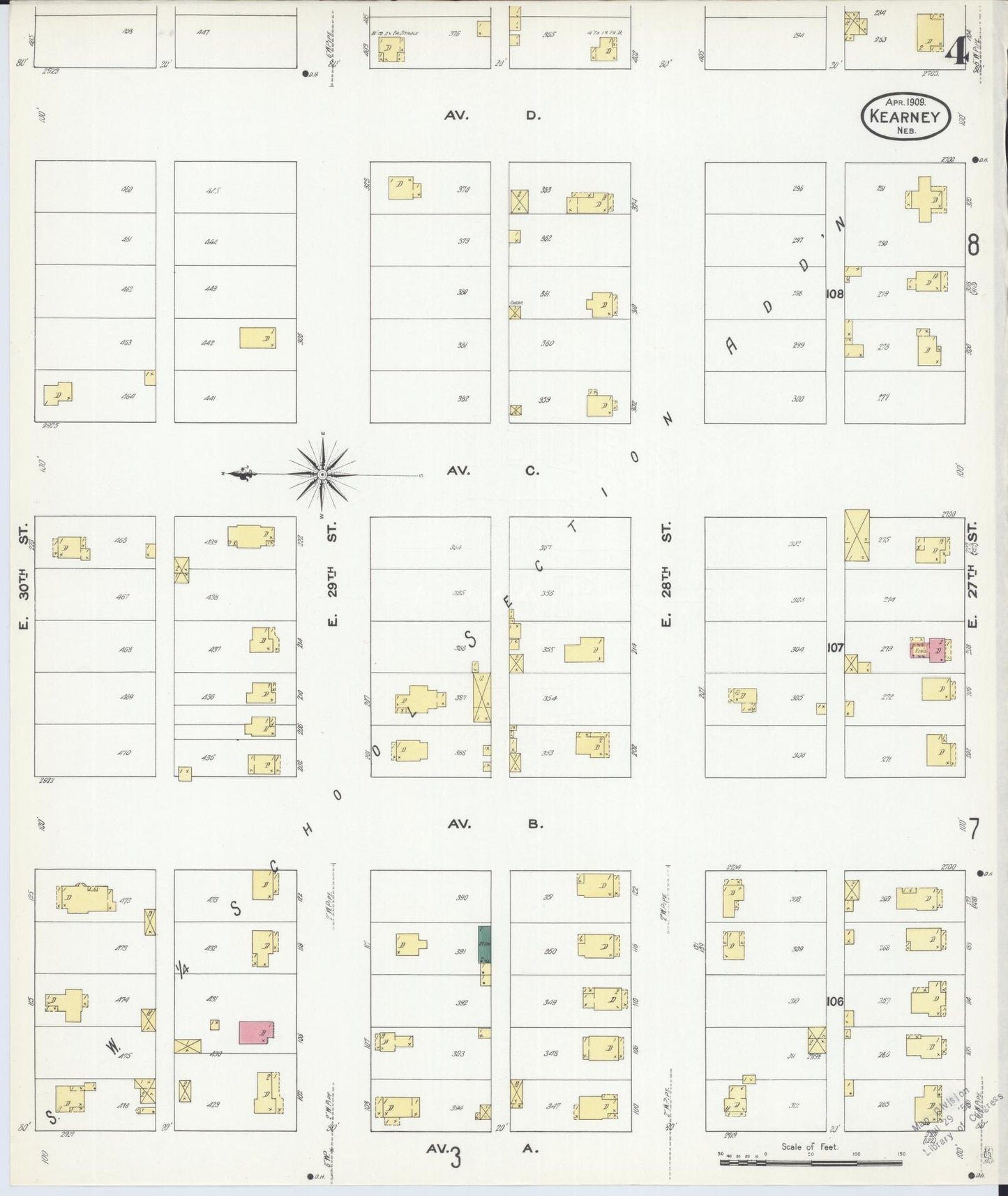 Sanborn Fire Insurance Map from Kearney, Buffalo County, Nebraska (1909), Sheet #0004 - Historic Sanborn Fire Insurance Map Print, vintage old map wall art, antique decor, genealogy gift, Nebraska Nebraska map