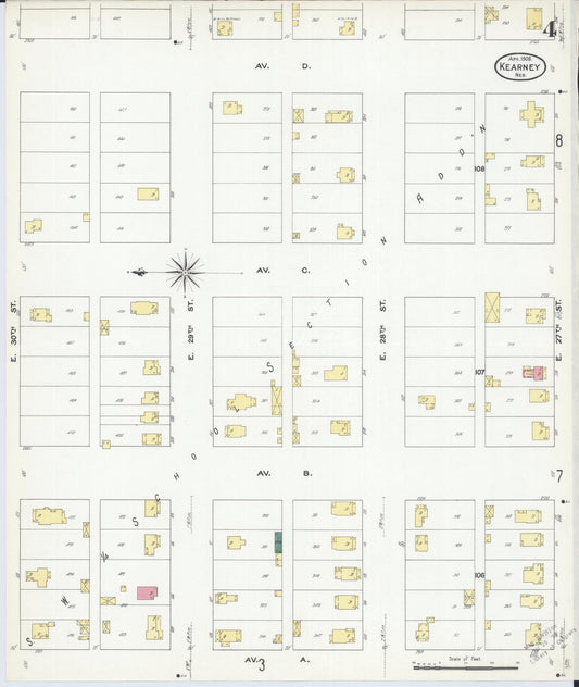 Sanborn Fire Insurance Map from Kearney, Buffalo County, Nebraska (1909), Sheet #0004 - Historic Sanborn Fire Insurance Map Print, vintage old map wall art, antique decor, genealogy gift, Nebraska Nebraska map