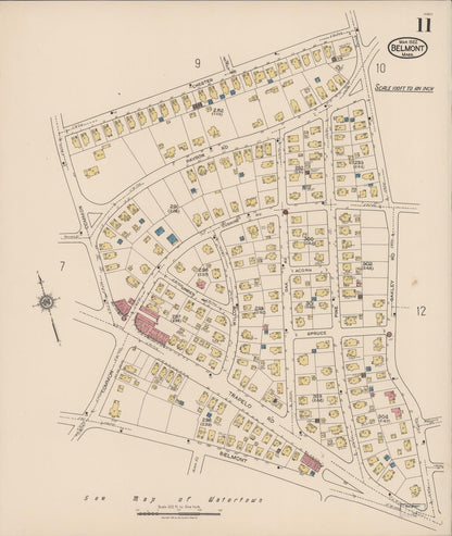 Sanborn Fire Insurance Map from Belmont, Middlesex County, Massachusetts (1922), Sheet #0011 - Complete Map Set gallery image, historic Sanborn map, vintage wall art, Massachusetts Massachusetts