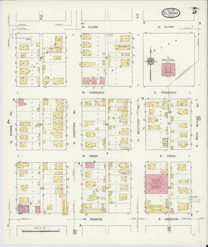 Sanborn Fire Insurance Map from El Reno, Canadian County, Oklahoma (1913), Sheet #0005 - Complete Map Set gallery image, historic Sanborn map, vintage wall art, Oklahoma Oklahoma