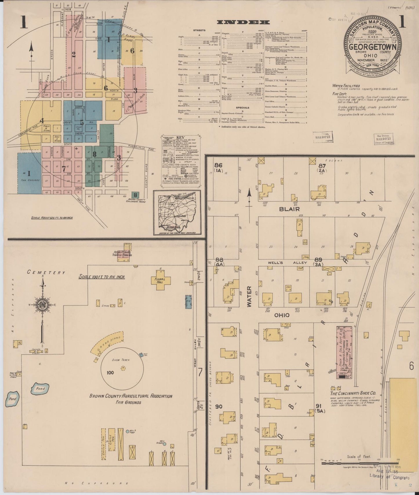 Sanborn Fire Insurance Map from Georgetown, Brown County, Ohio (1922), Sheet #0001 - Historic Sanborn Fire Insurance Map Print, vintage old map wall art, antique decor, genealogy gift, Ohio Ohio map