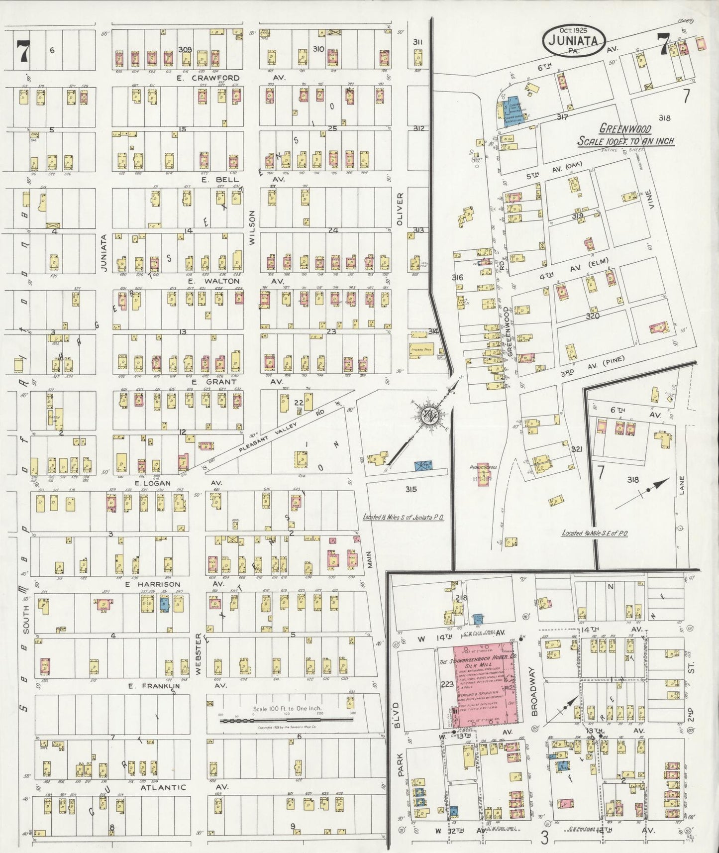 Sanborn Fire Insurance Map from Juniata, Blair County, Pennsylvania (1925), Sheet #0007 - Historic Sanborn Fire Insurance Map Print, vintage old map wall art, antique decor, genealogy gift, Pennsylvania Pennsylvania map