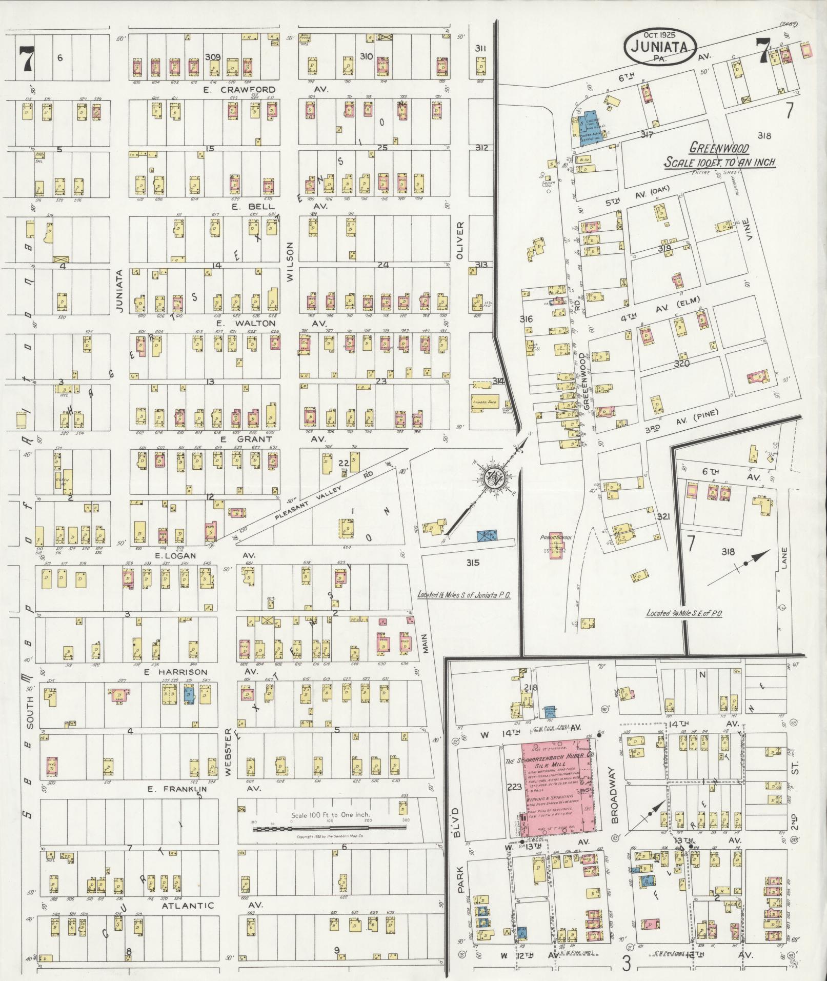 Sanborn Fire Insurance Map from Juniata, Blair County, Pennsylvania (1925), Sheet #0007 - Historic Sanborn Fire Insurance Map Print, vintage old map wall art, antique decor, genealogy gift, Pennsylvania Pennsylvania map