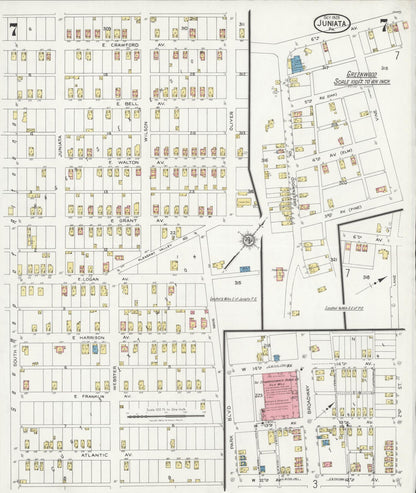 Sanborn Fire Insurance Map from Juniata, Blair County, Pennsylvania (1925), Sheet #0007 - Historic Sanborn Fire Insurance Map Print, vintage old map wall art, antique decor, genealogy gift, Pennsylvania Pennsylvania map