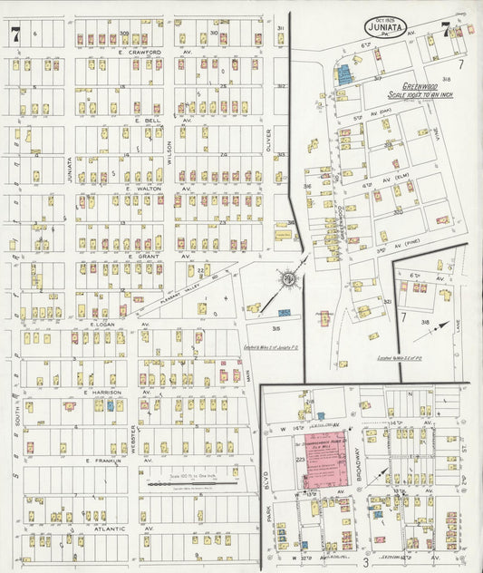 Sanborn Fire Insurance Map from Juniata, Blair County, Pennsylvania (1925), Sheet #0007 - Historic Sanborn Fire Insurance Map Print, vintage old map wall art, antique decor, genealogy gift, Pennsylvania Pennsylvania map