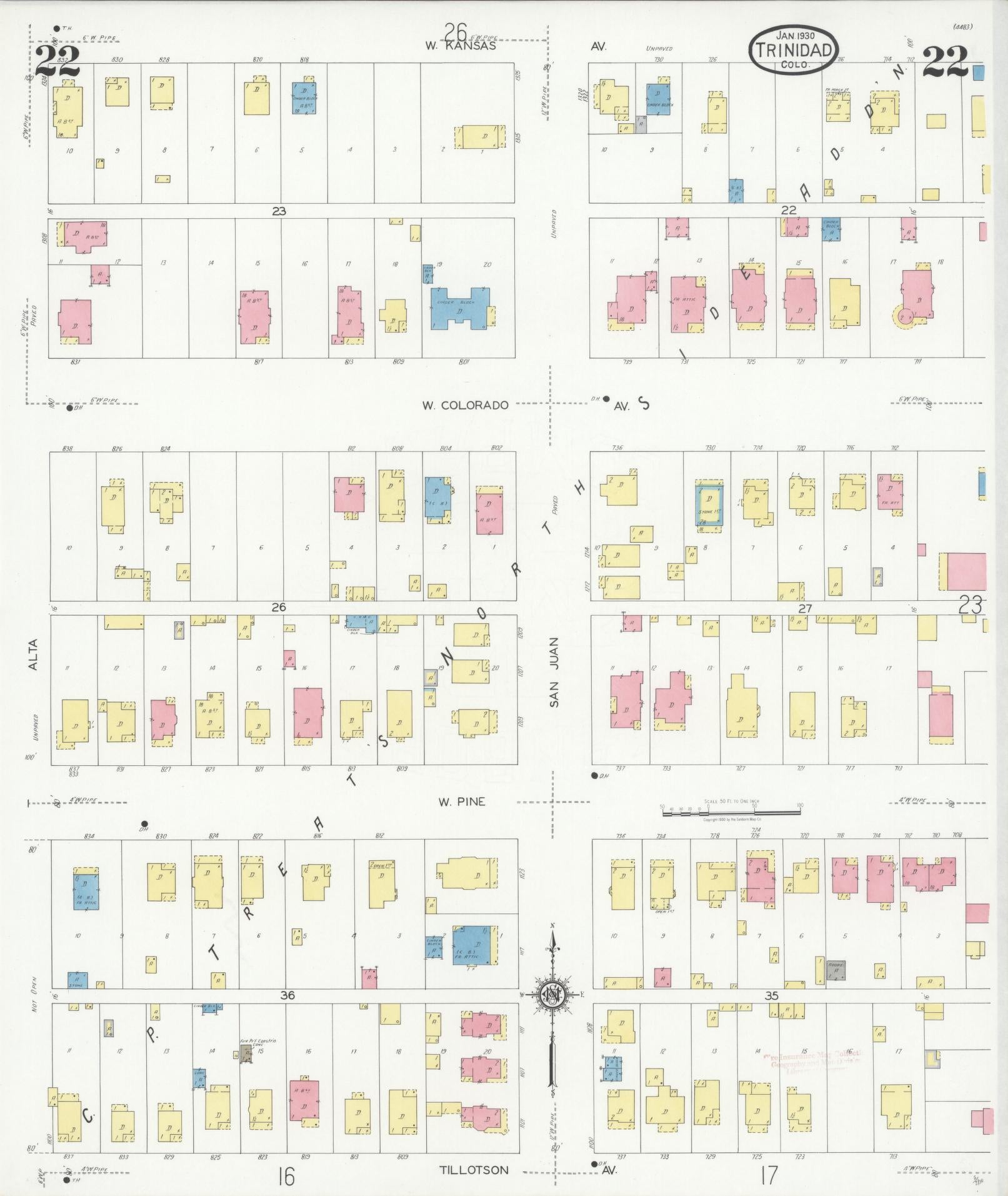 Sanborn Fire Insurance Map from Trinidad, Las Animas County, Colorado (1930), Sheet #0022 - Complete Map Set gallery image, historic Sanborn map, vintage wall art, Colorado Colorado
