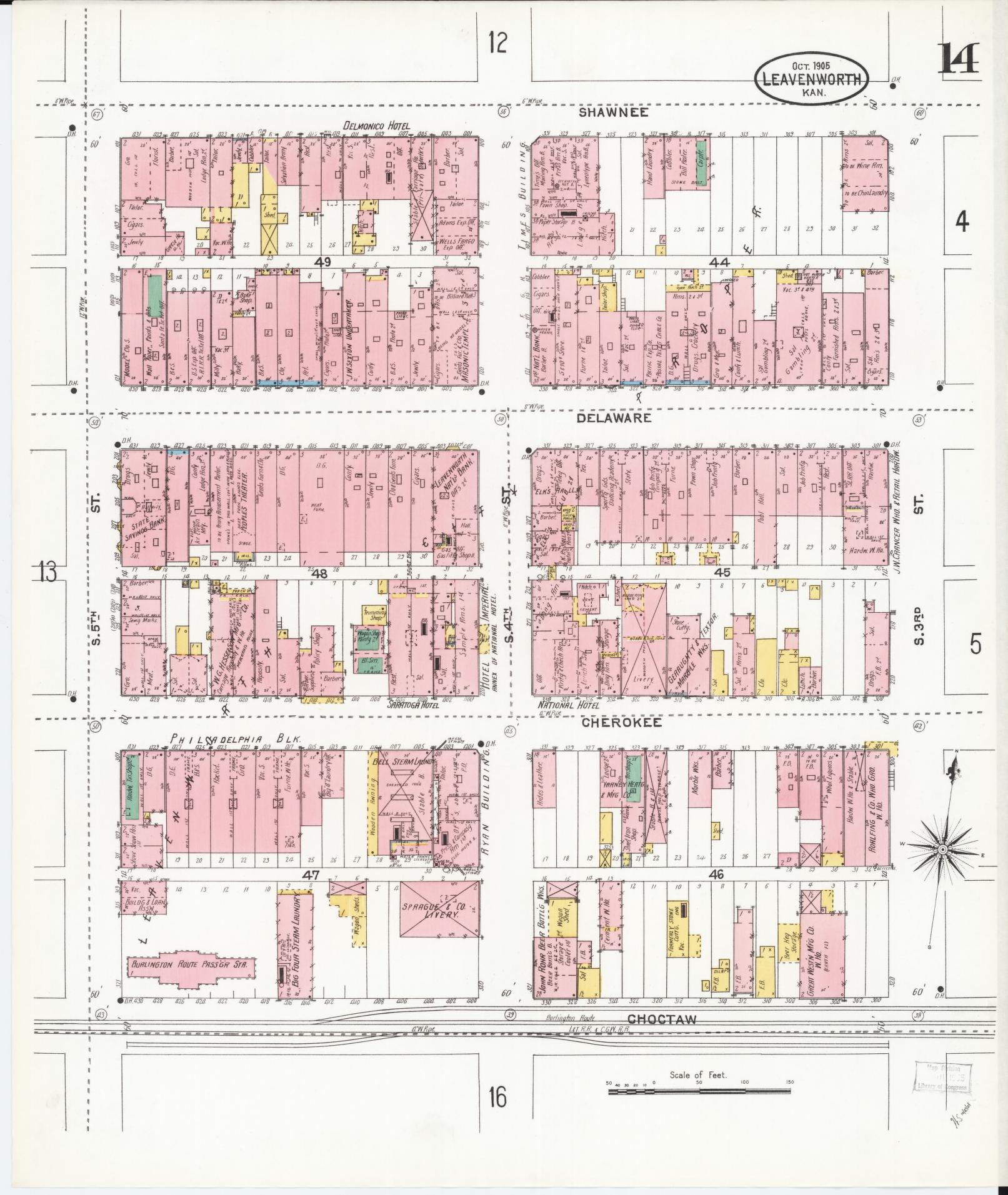 Sanborn Fire Insurance Map from Leavenworth, Leavenworth County, Kansas (1905), Sheet #0015 - Complete Map Set gallery image, historic Sanborn map, vintage wall art, Kansas Kansas