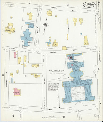 Sanborn Fire Insurance Map from Saint Augustine, Saint John's County, Florida (1910), Sheet #0007 - Historic Sanborn Fire Insurance Map Print, vintage old map wall art, antique decor, genealogy gift, Florida Florida map