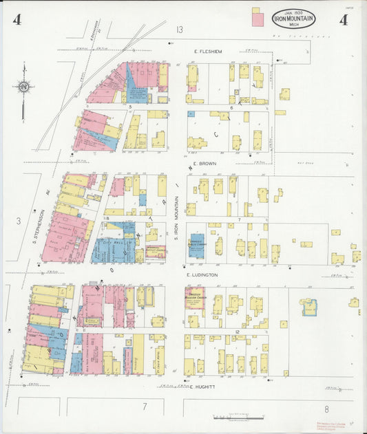 Sanborn Fire Insurance Map from Iron Mountain, Dickinson County, Michigan (1930), Sheet #0004 - Historic Sanborn Fire Insurance Map Print, vintage old map wall art, antique decor, genealogy gift, Michigan Michigan map