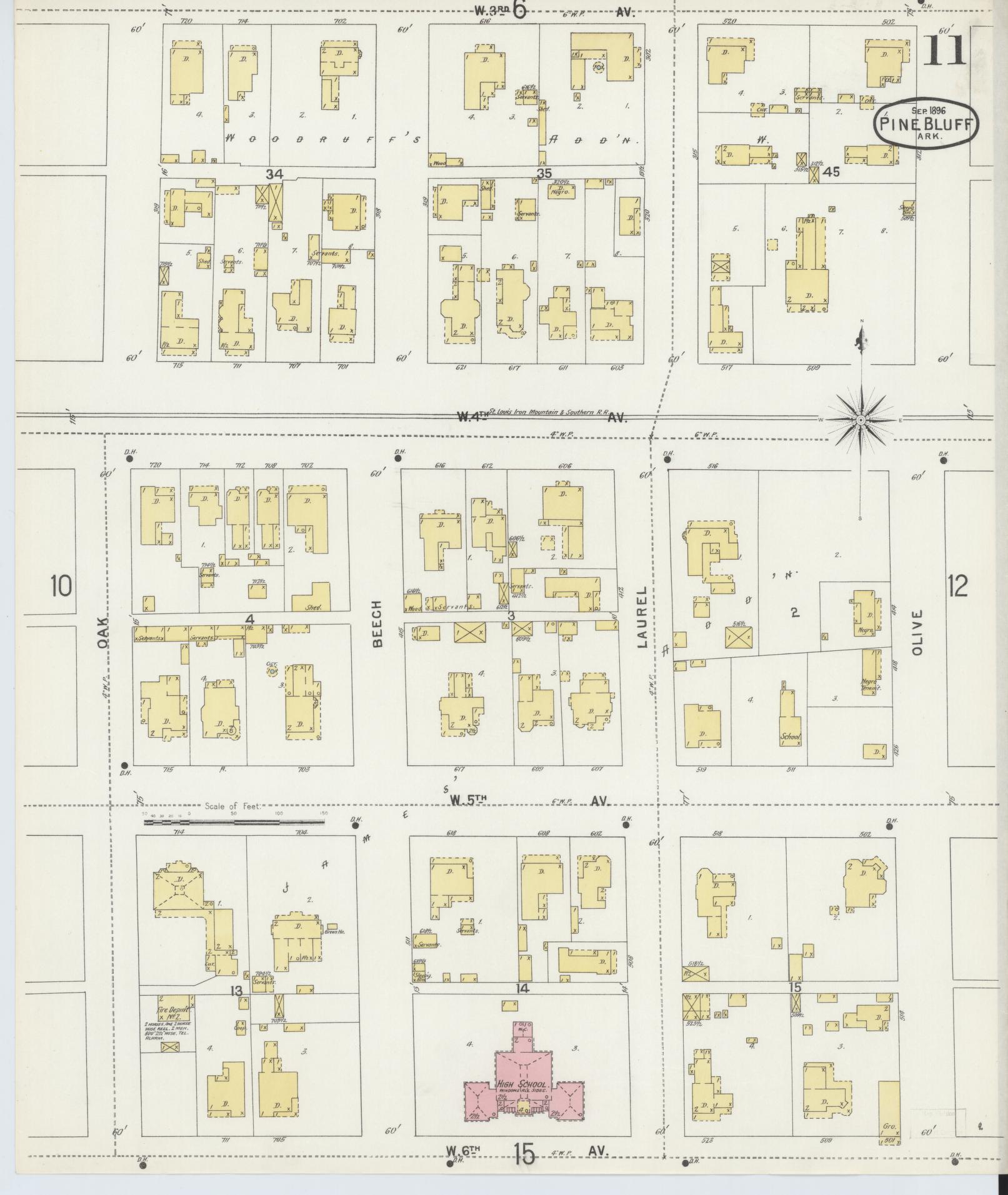 Sanborn Fire Insurance Map from Pine Bluff, Jefferson County, Arkansas (1896), Sheet #0011 - Historic Sanborn Fire Insurance Map Print, vintage old map wall art, antique decor, genealogy gift, Arkansas Arkansas map