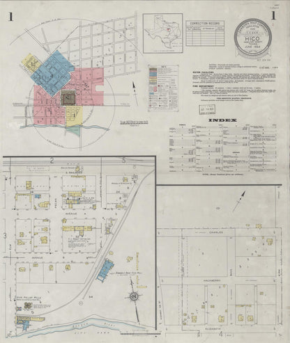 Sanborn Fire Insurance Map from Hico, Hamilton County, Texas (1934), Sheet #0001 - Complete Map Set gallery image, historic Sanborn map, vintage wall art, Texas Texas