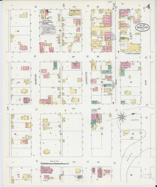 Sanborn Fire Insurance Map from Warsaw, Hancock County, Illinois (1906), Sheet #0004 - Historic Sanborn Fire Insurance Map Print, vintage old map wall art, antique decor, genealogy gift, Illinois Illinois map