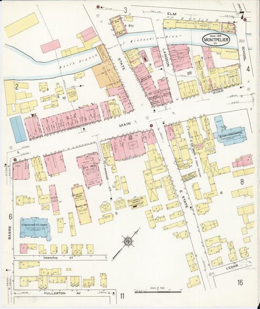 Sanborn Fire Insurance Map from Montpelier, Washington County, Vermont (1915), Sheet #0007 - Historic Sanborn Fire Insurance Map Print, vintage old map wall art, antique decor, genealogy gift, Vermont Vermont map