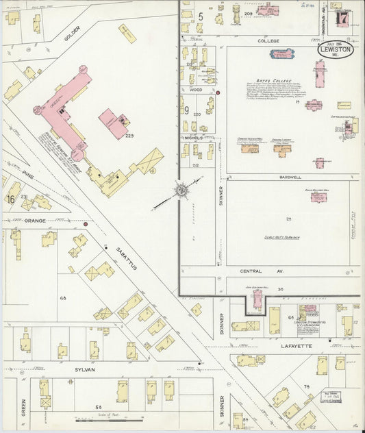Sanborn Fire Insurance Map from Lewiston, Androscoggin County, Maine (1914), Sheet #0017 - Historic Sanborn Fire Insurance Map Print, vintage old map wall art, antique decor, genealogy gift, Maine Maine map
