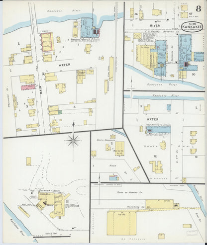 Sanborn Fire Insurance Map from Kankakee, Kankakee County, Illinois (1896), Sheet #0008 - Complete Map Set gallery image, historic Sanborn map, vintage wall art, Illinois Illinois