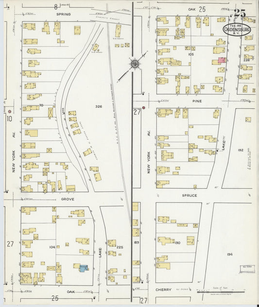 Sanborn Fire Insurance Map from Ogdensburg, St. Lawrence County, New York (1918), Sheet #0025 - Historic Sanborn Fire Insurance Map Print, vintage old map wall art, antique decor, genealogy gift, New York New York map