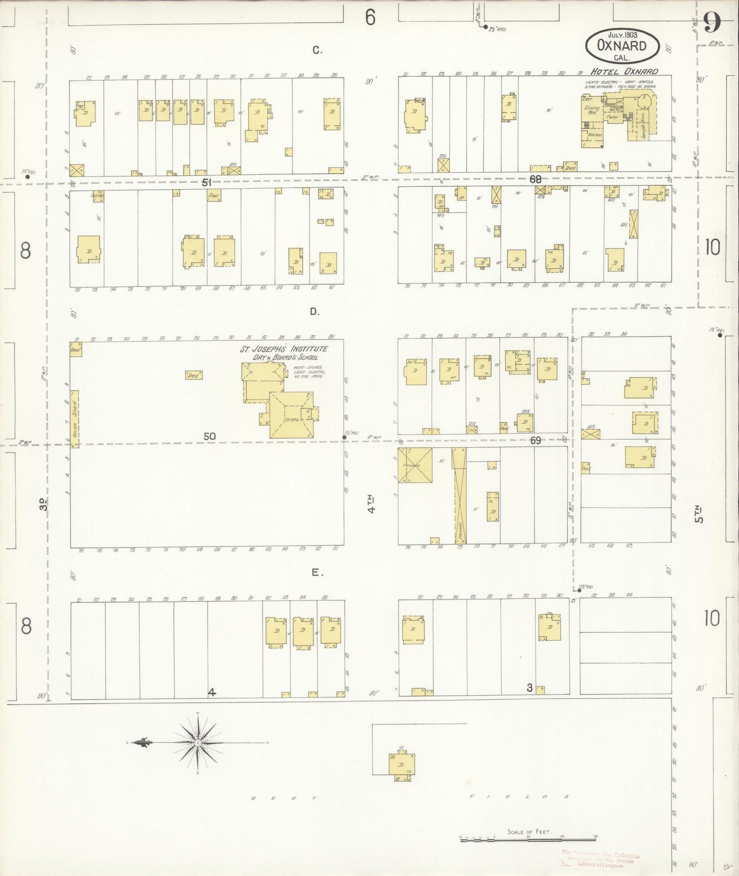 Sanborn Fire Insurance Map from Oxnard, Ventura County, California (1903), Sheet #0009 - Complete Map Set gallery image, historic Sanborn map, vintage wall art, California California