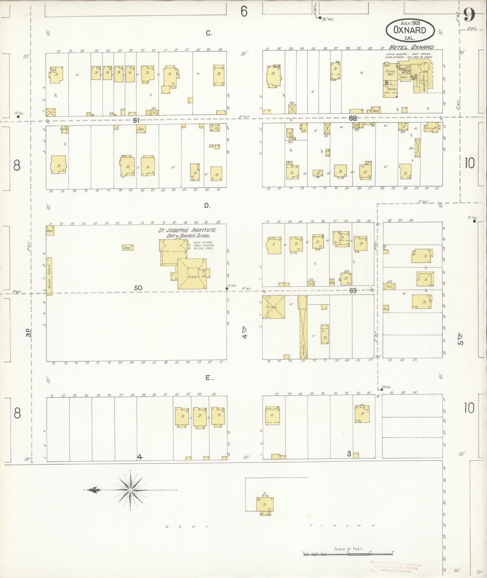 Sanborn Fire Insurance Map from Oxnard, Ventura County, California (1903), Sheet #0009 - Complete Map Set gallery image, historic Sanborn map, vintage wall art, California California