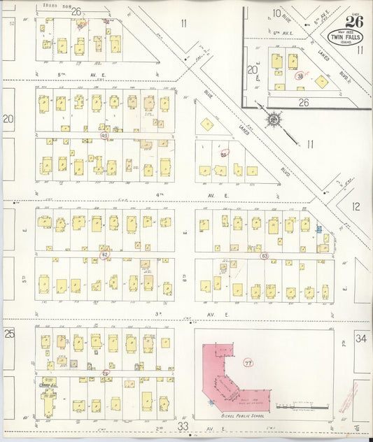 Sanborn Fire Insurance Map from Twin Falls, Twin Falls County, Idaho (1949), Sheet #0026 - Historic Sanborn Fire Insurance Map Print, vintage old map wall art, antique decor, genealogy gift, Falls Idaho map