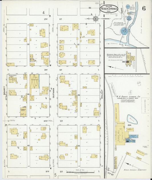 Sanborn Fire Insurance Map from Heber Springs, Cleburne County, Arkansas (1918), Sheet #0006 - Historic Sanborn Fire Insurance Map Print, vintage old map wall art, antique decor, genealogy gift, Arkansas Arkansas map