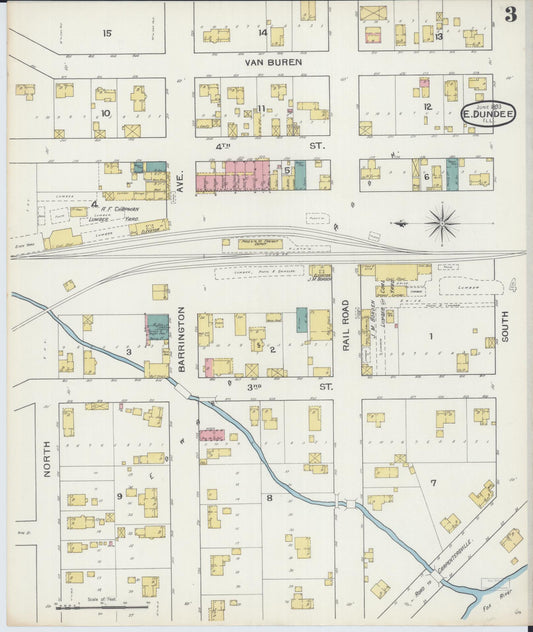 Sanborn Fire Insurance Map from Dundee, Kane County, Illinois (1893), Sheet #0003 - Historic Sanborn Fire Insurance Map Print, vintage old map wall art, antique decor, genealogy gift, Illinois Illinois map