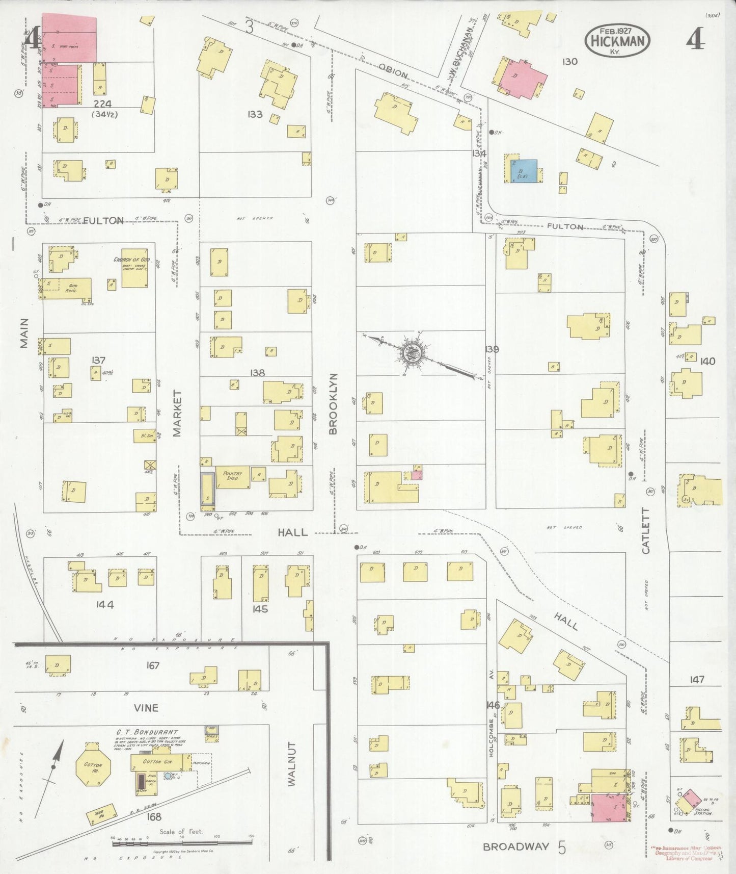 Sanborn Fire Insurance Map from Hickman, Fulton County, Kentucky (1927), Sheet #0004 - Complete Map Set gallery image, historic Sanborn map, vintage wall art, Kentucky Kentucky