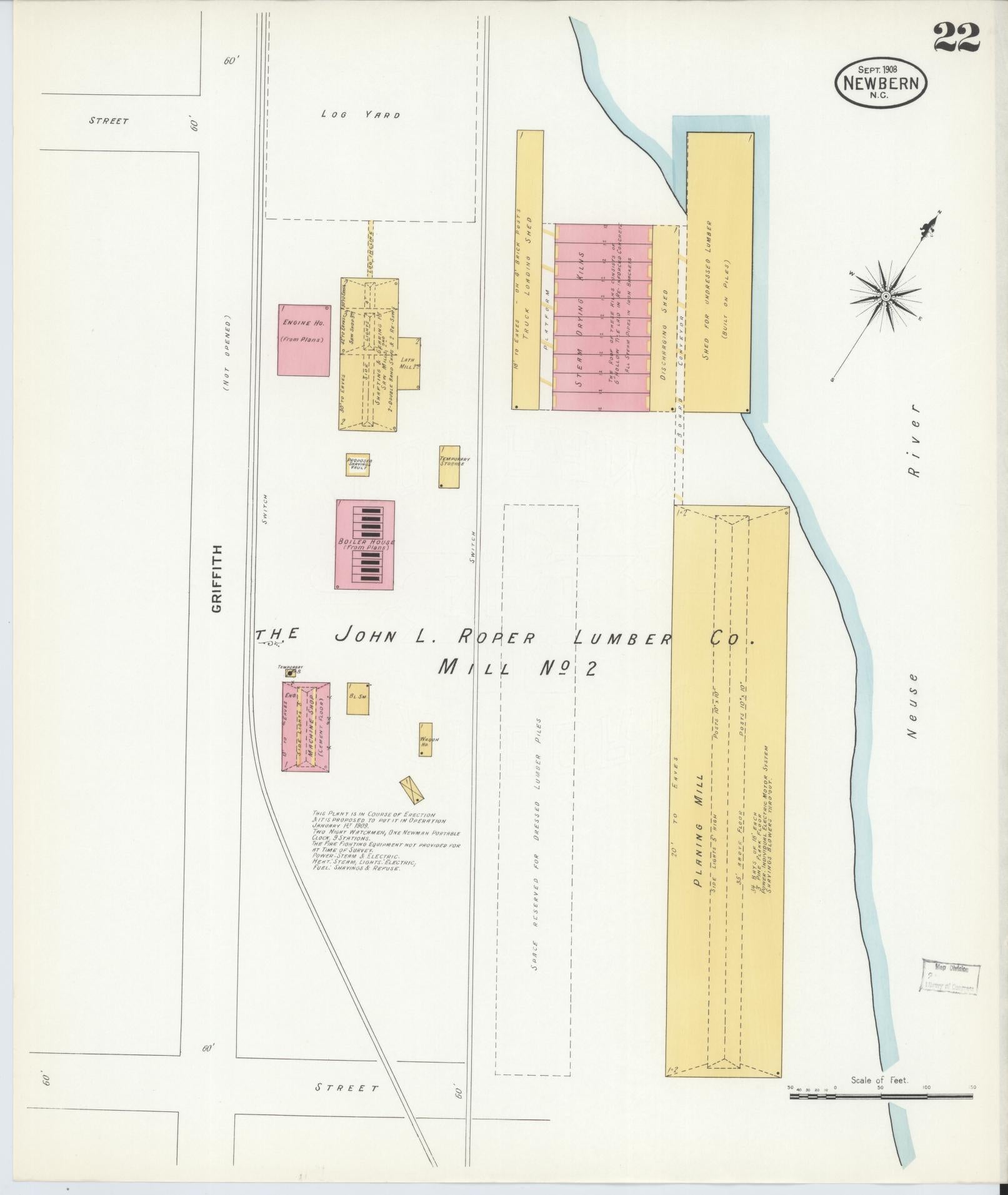 Sanborn Fire Insurance Map from New Bern, Craven County, North Carolina (1908), Sheet #0022 - Historic Sanborn Fire Insurance Map Print, vintage old map wall art, antique decor, genealogy gift, North Carolina North Carolina map