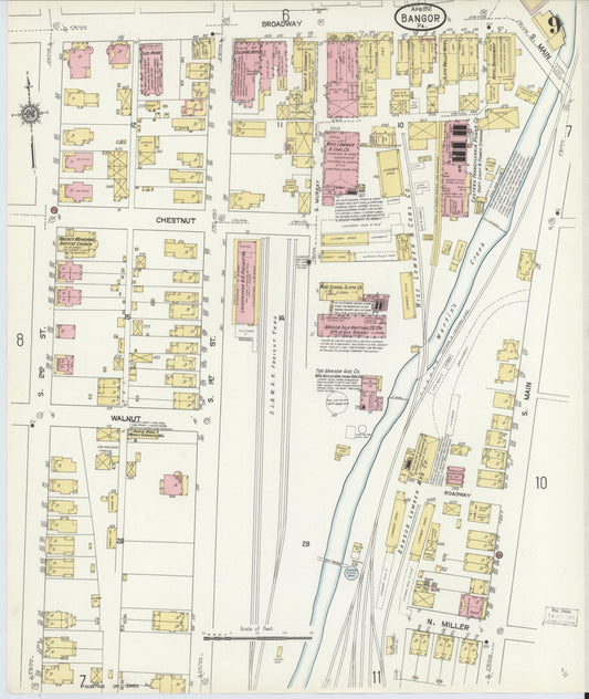 Sanborn Fire Insurance Map from Bangor, Northampton County, Pennsylvania (1912), Sheet #0009 - Historic Sanborn Fire Insurance Map Print, vintage old map wall art, antique decor, genealogy gift, Pennsylvania Pennsylvania map