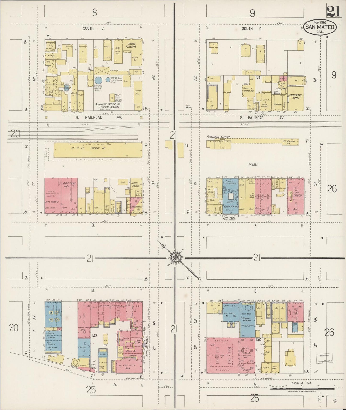 Sanborn Fire Insurance Map from San Mateo, San Mateo County, California (1920), Sheet #0021 - Complete Map Set gallery image, historic Sanborn map, vintage wall art, California California