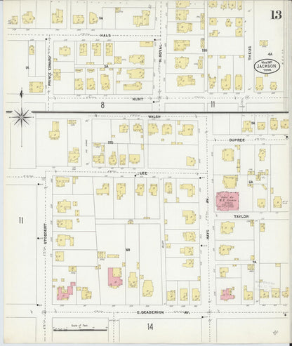 Sanborn Fire Insurance Map from Jackson, Madison County, Tennessee (1907), Sheet #0013 - Complete Map Set gallery image, historic Sanborn map, vintage wall art, Tennessee Tennessee