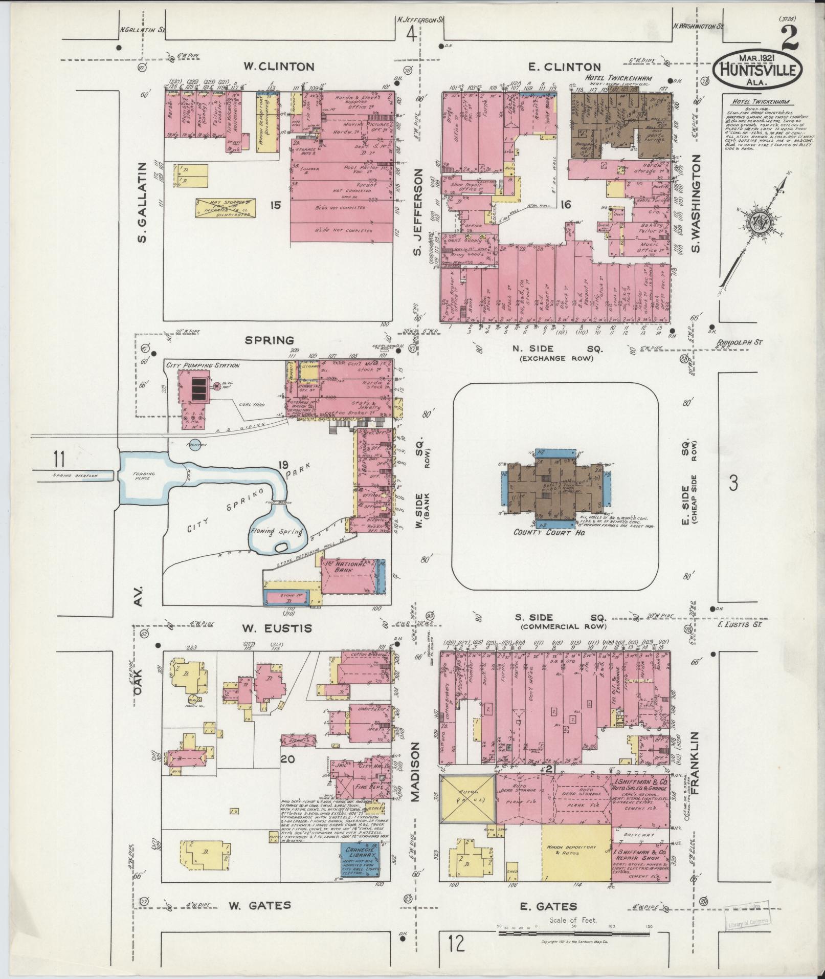 Sanborn Fire Insurance Map from Huntsville, Madison County, Alabama (1921), Sheet #0002 - Historic Sanborn Fire Insurance Map Print, vintage old map wall art, antique decor, genealogy gift, Alabama Alabama map