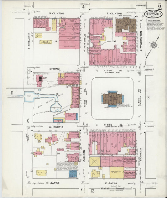 Sanborn Fire Insurance Map from Huntsville, Madison County, Alabama (1921), Sheet #0002 - Historic Sanborn Fire Insurance Map Print, vintage old map wall art, antique decor, genealogy gift, Alabama Alabama map