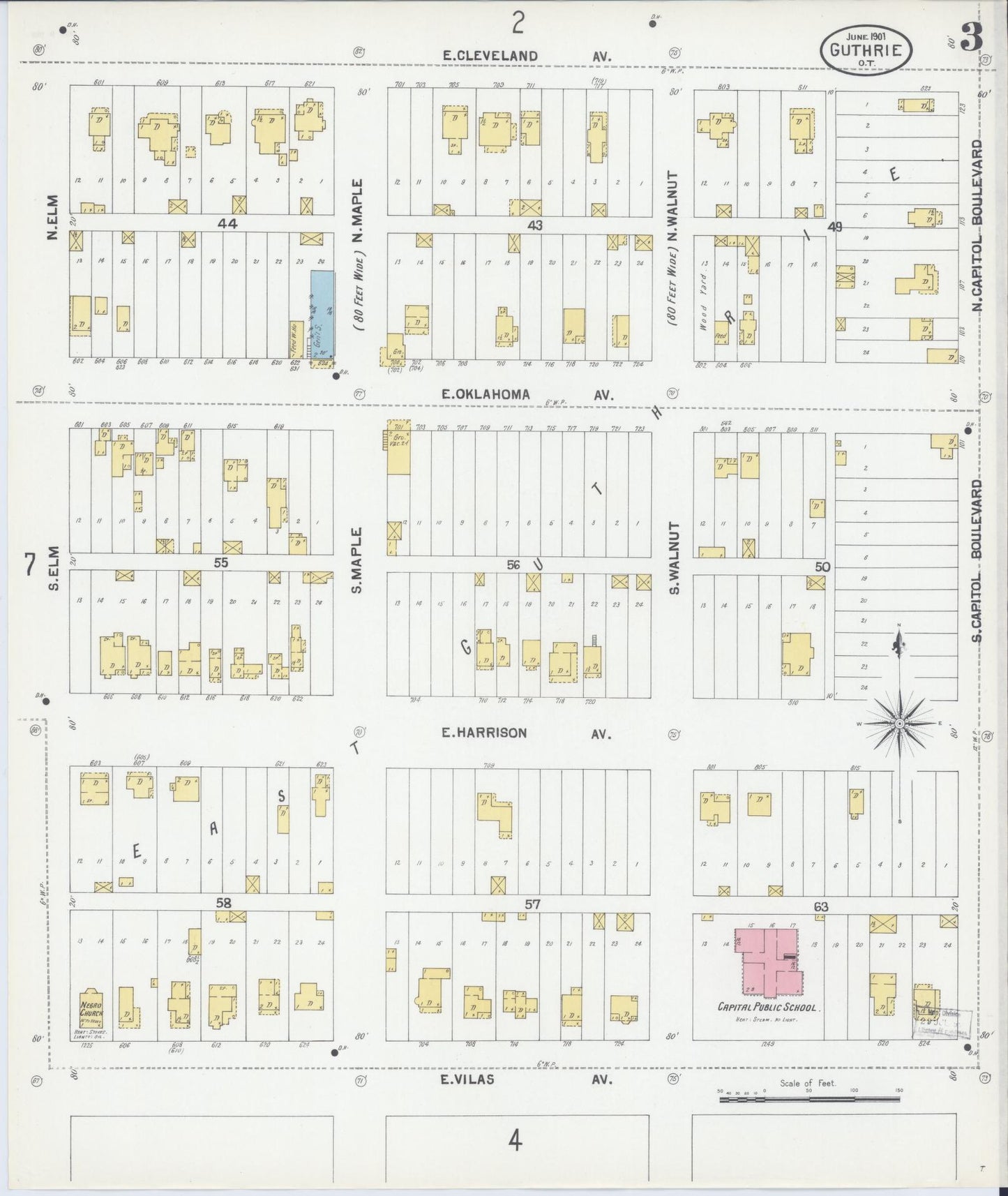 Sanborn Fire Insurance Map from Guthrie, Logan County, Oklahoma (1901), Sheet #0003 - Complete Map Set gallery image, historic Sanborn map, vintage wall art, Oklahoma Oklahoma