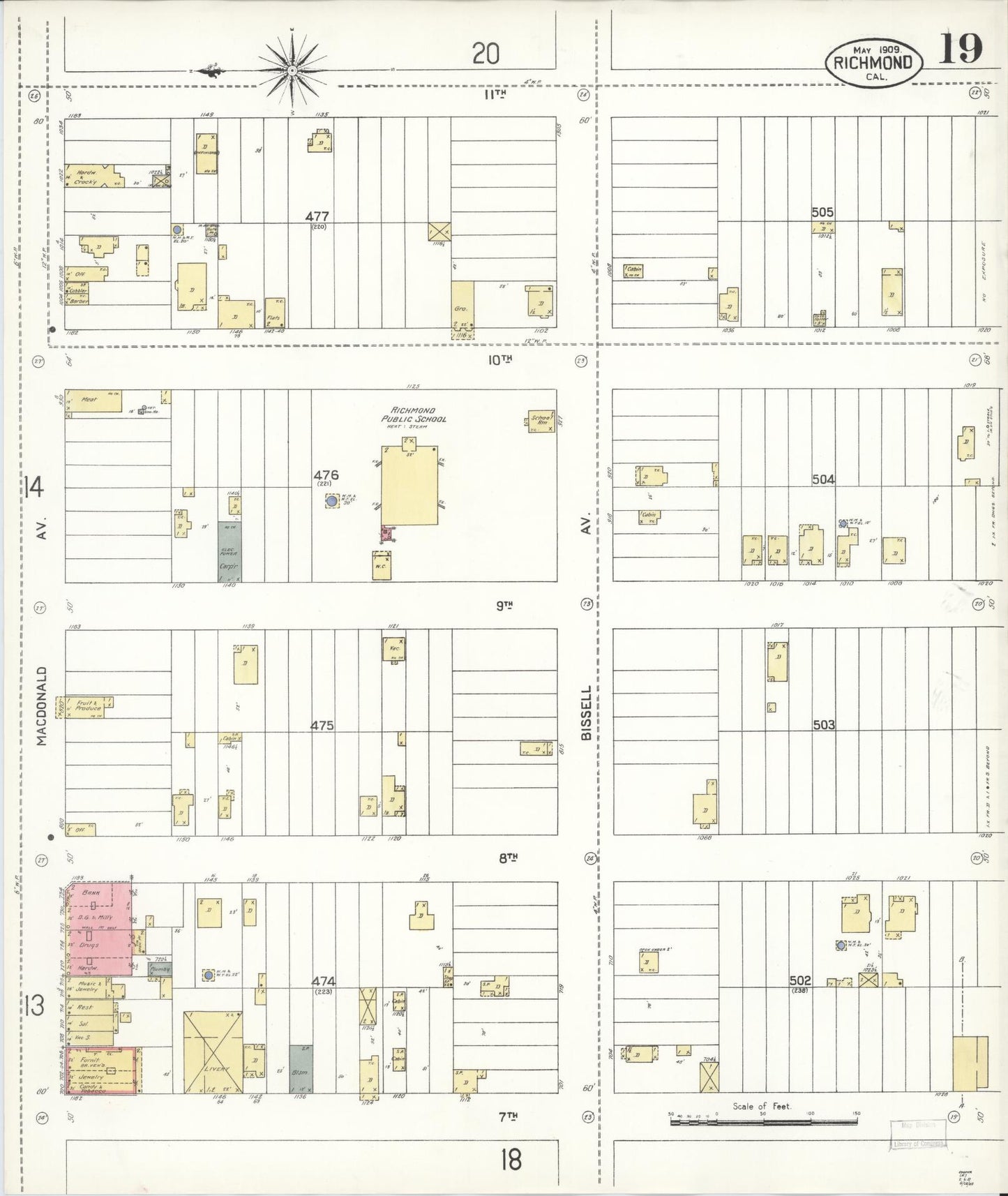Sanborn Fire Insurance Map from Richmond, Contra Costa County, California (1909), Sheet #0019 - Complete Map Set gallery image, historic Sanborn map, vintage wall art, California California