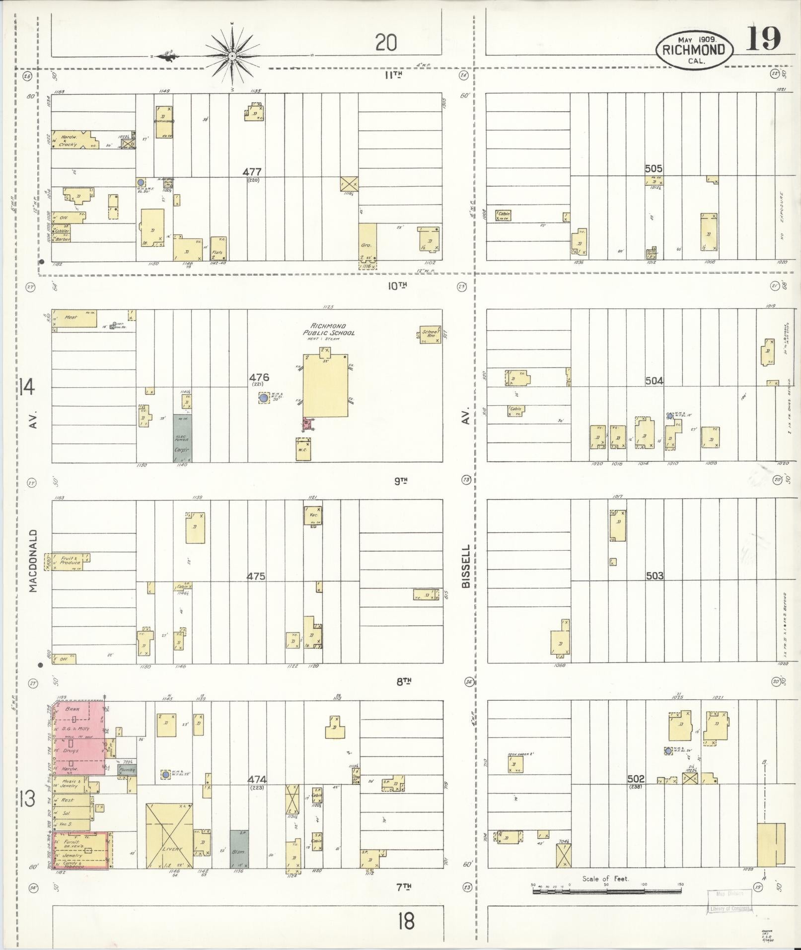 Sanborn Fire Insurance Map from Richmond, Contra Costa County, California (1909), Sheet #0019 - Complete Map Set gallery image, historic Sanborn map, vintage wall art, California California