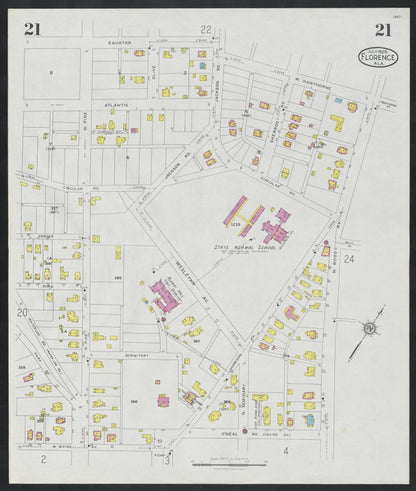 Sanborn Fire Insurance Map from Florence, Lauderdale County, Alabama (1928), Sheet #0021 - Complete Map Set gallery image, historic Sanborn map, vintage wall art, Alabama Alabama
