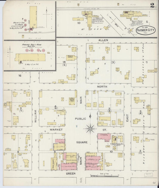 Sanborn Fire Insurance Map from Farmer City, De Witt County, Illinois (1893), Sheet #0002 - Historic Sanborn Fire Insurance Map Print, vintage old map wall art, antique decor, genealogy gift, Illinois Illinois map