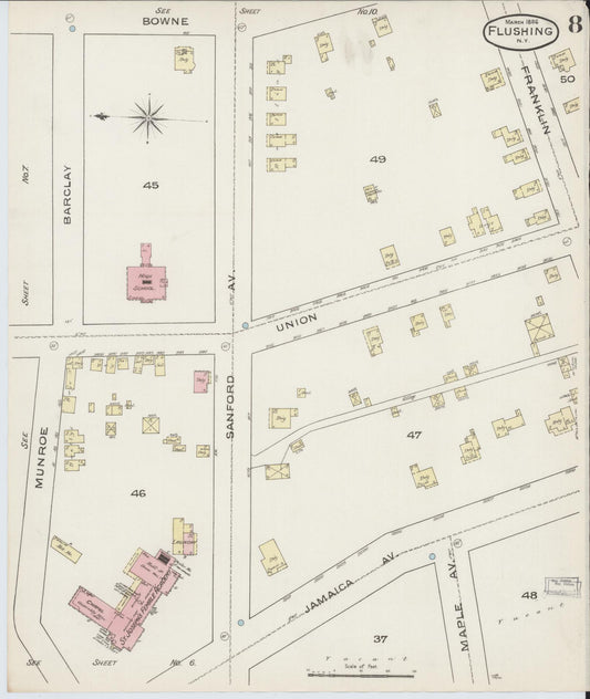 Sanborn Fire Insurance Map from Flushing, Queens County, New York (1886), Sheet #0008 - Historic Sanborn Fire Insurance Map Print, vintage old map wall art, antique decor, genealogy gift, New York New York map