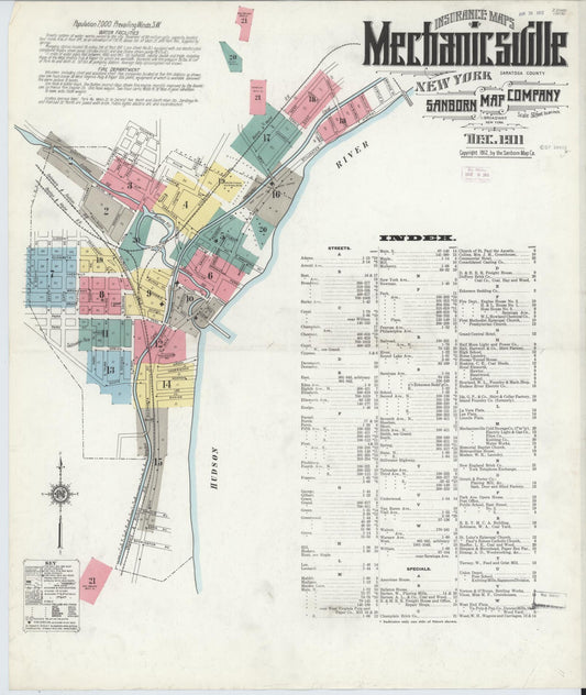 Sanborn Fire Insurance Map from Mechanicville, Saratoga County, New York (1911), Sheet #0001 - Complete Map Set gallery image, historic Sanborn map, vintage wall art, New York New York