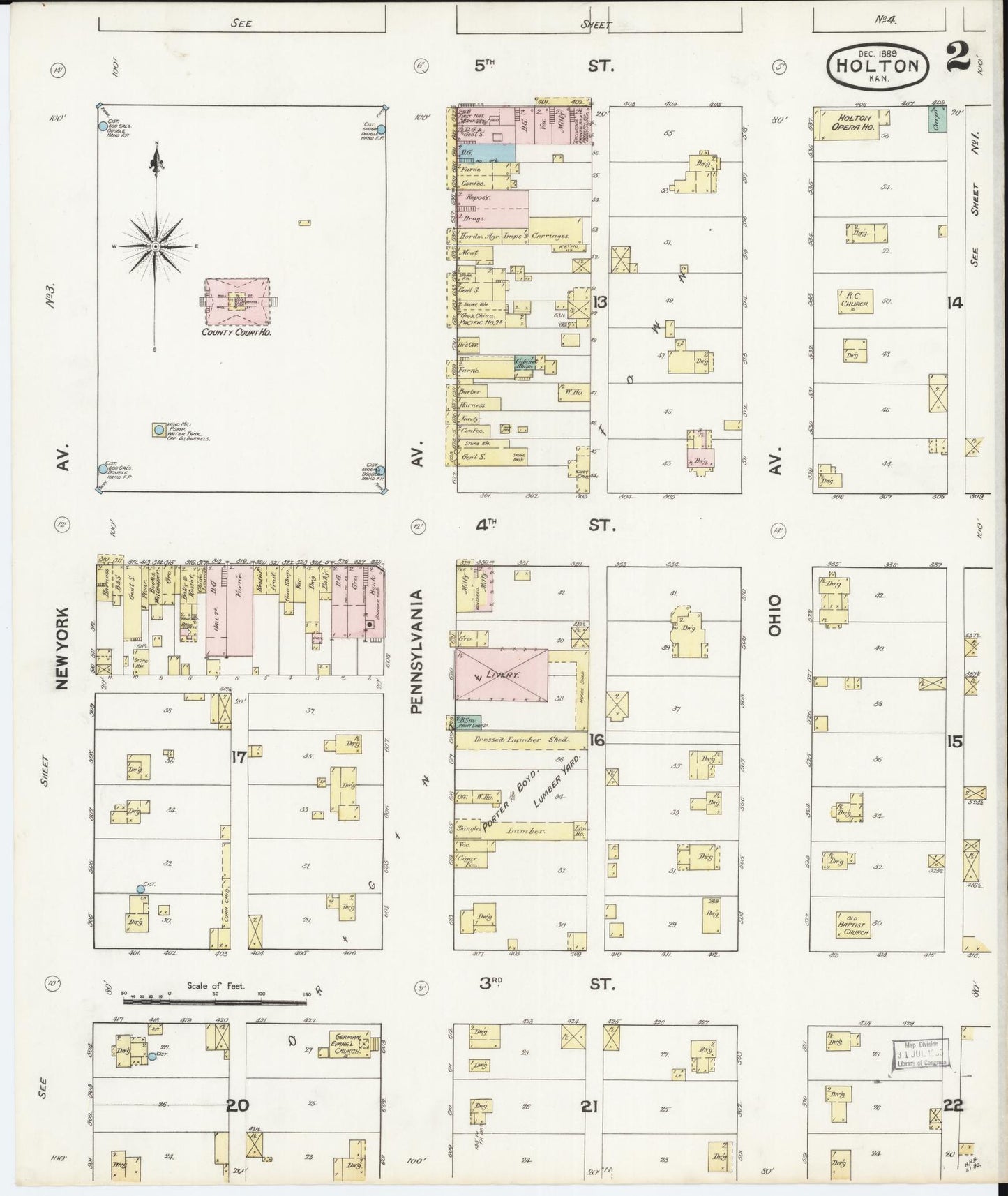 Sanborn Fire Insurance Map from Holton, Jackson County, Kansas (1889), Sheet #0002 - Complete Map Set gallery image, historic Sanborn map, vintage wall art, Kansas Kansas