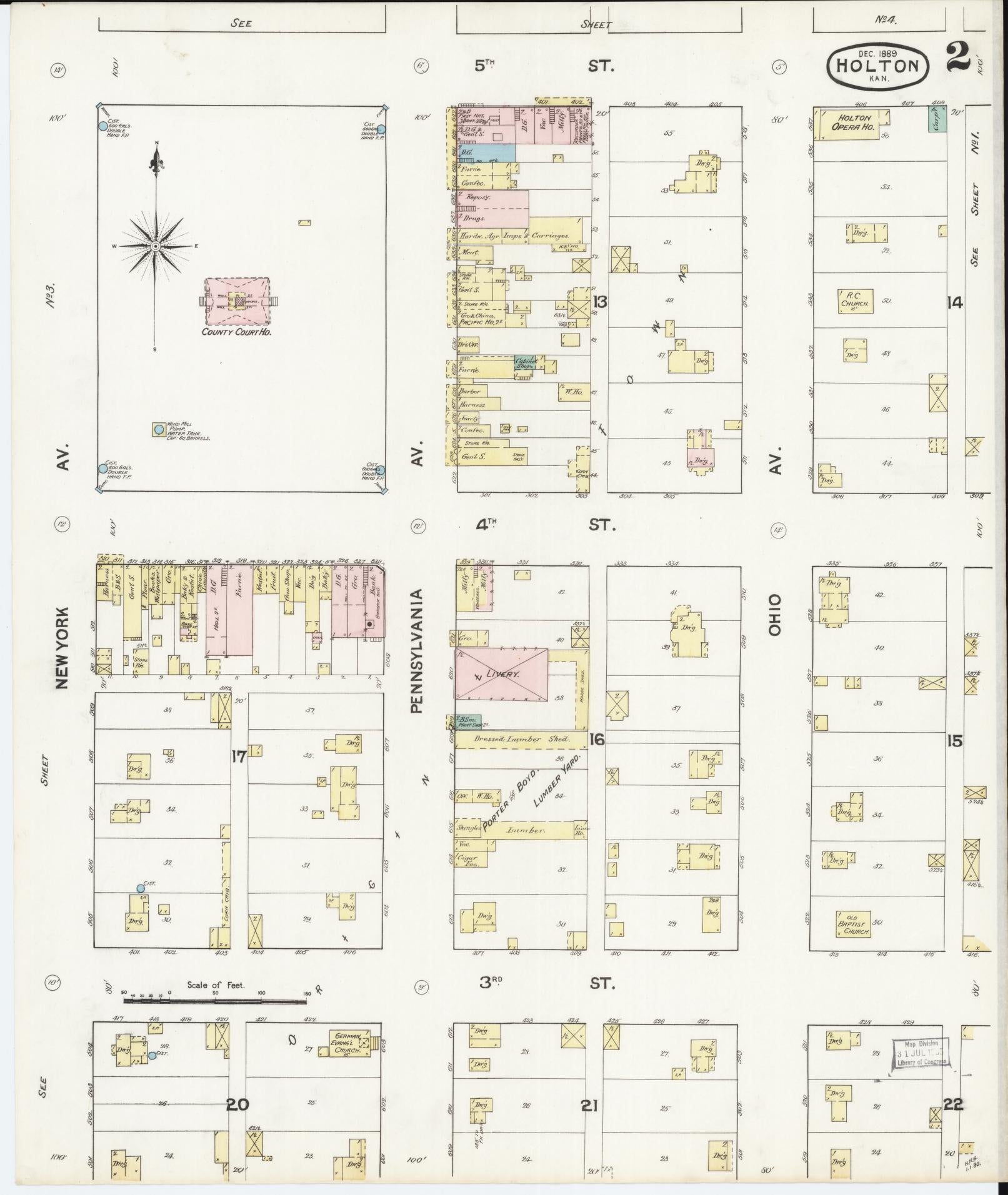 Sanborn Fire Insurance Map from Holton, Jackson County, Kansas (1889), Sheet #0002 - Complete Map Set gallery image, historic Sanborn map, vintage wall art, Kansas Kansas